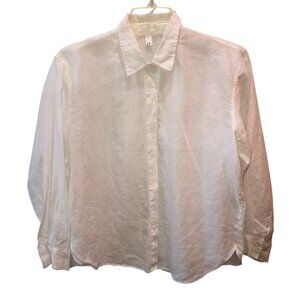 Allu Womens Size XL ? White Long Sleeve Linen Blend Button Up Collared Shirt Top